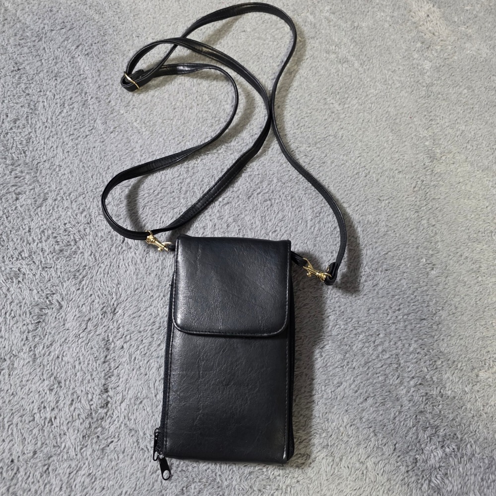 Koltov Womens Small Crossbody Wallet Bag Black Faux Leather Phone Purse Zippered